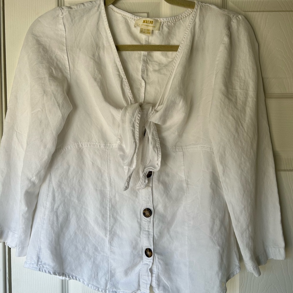 Anthropologie White Tie Blouse
